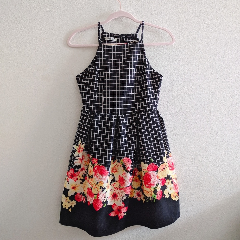 Zara Floral Check Skater Dress